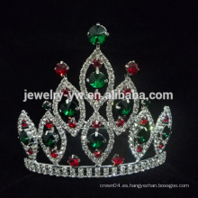 Las muchachas encantadoras corona de acrílico dental roja y verde grande con el Rhinestone pavimentan los accesorios de Fahion de la broche de la corona